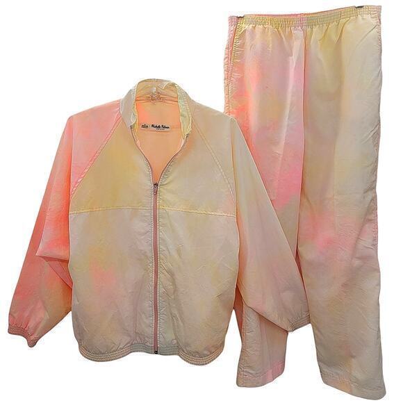 Michelle Palmer 80s Pink Yellow Vintage Track Jogging Suit - Picture 1 of 16